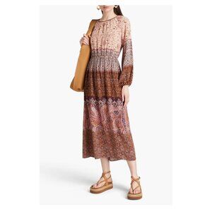 VANESSA BRUNO Gathered Paisley-Print Midi Dress Pink Size M (FR 38) NWT